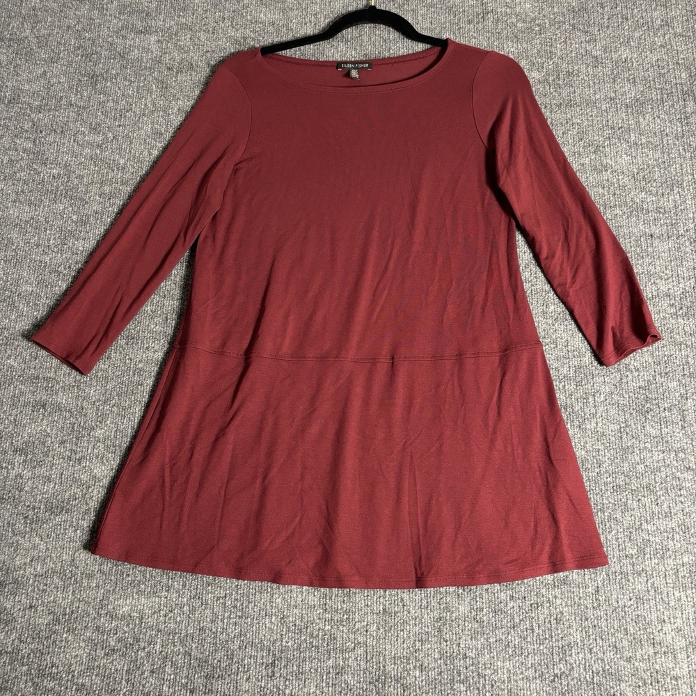 Eileen Fisher Tunic Women XS Burgundy Jersey Swing A-Line Casual